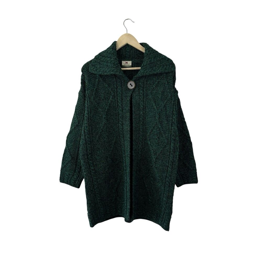 Carraig Donn Medium Sweater Cardigan Ireland Wool Green Open Front Womens